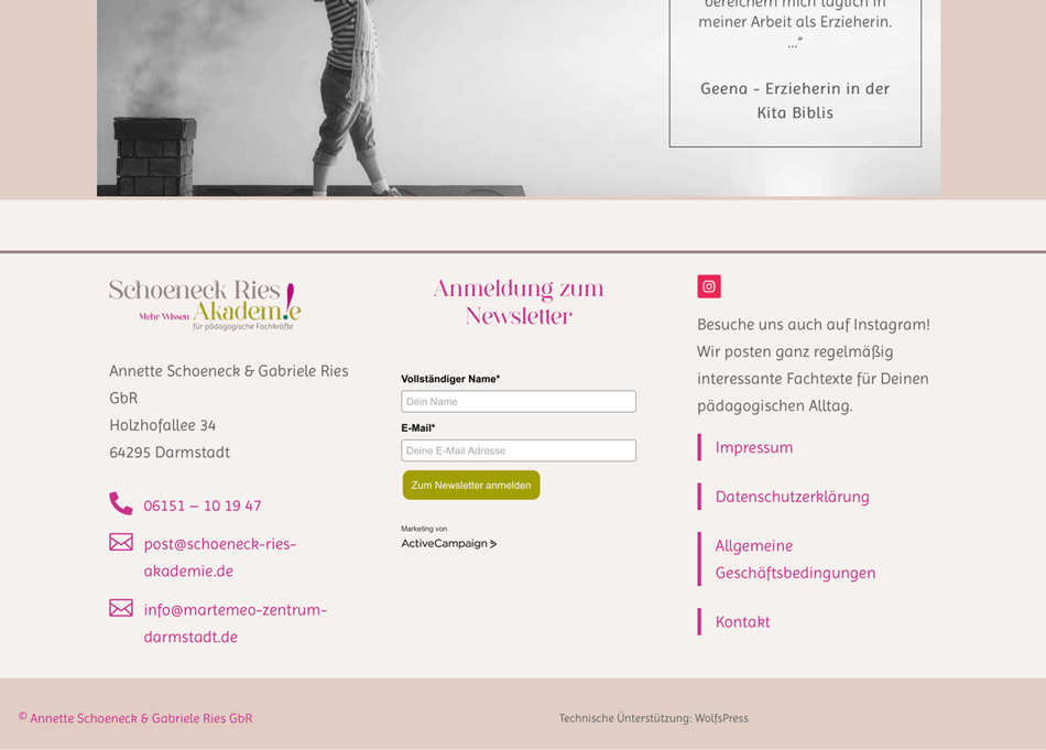 Relaunch Bildungsakademie – Footer VORHER