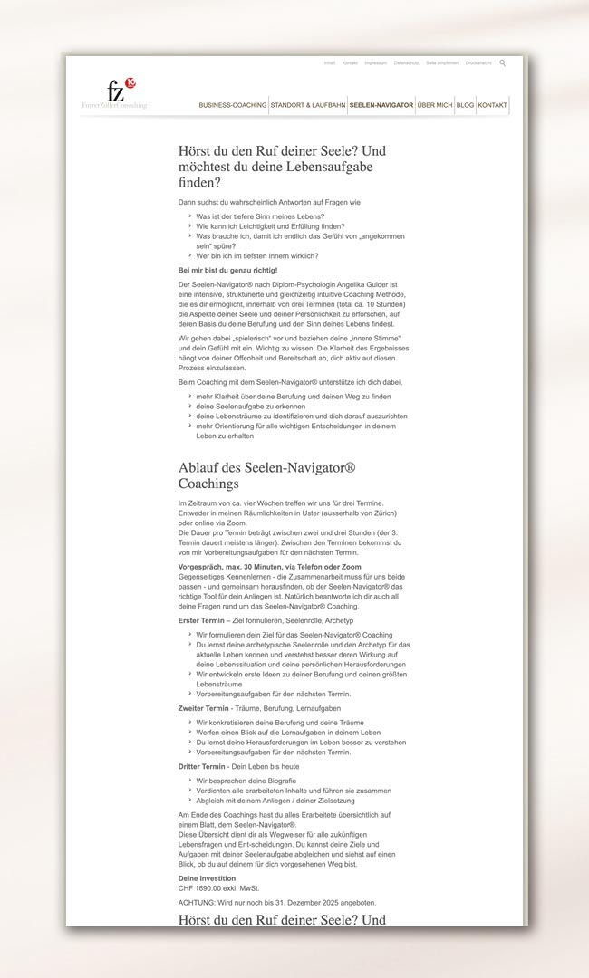 Website Relaunch, Coach hochsensibel vorher