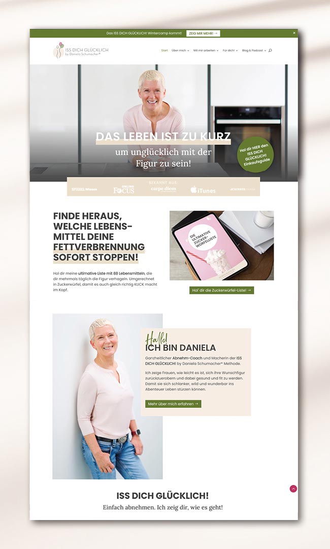 Website Relaunch Ernährungscoach. Home Seite