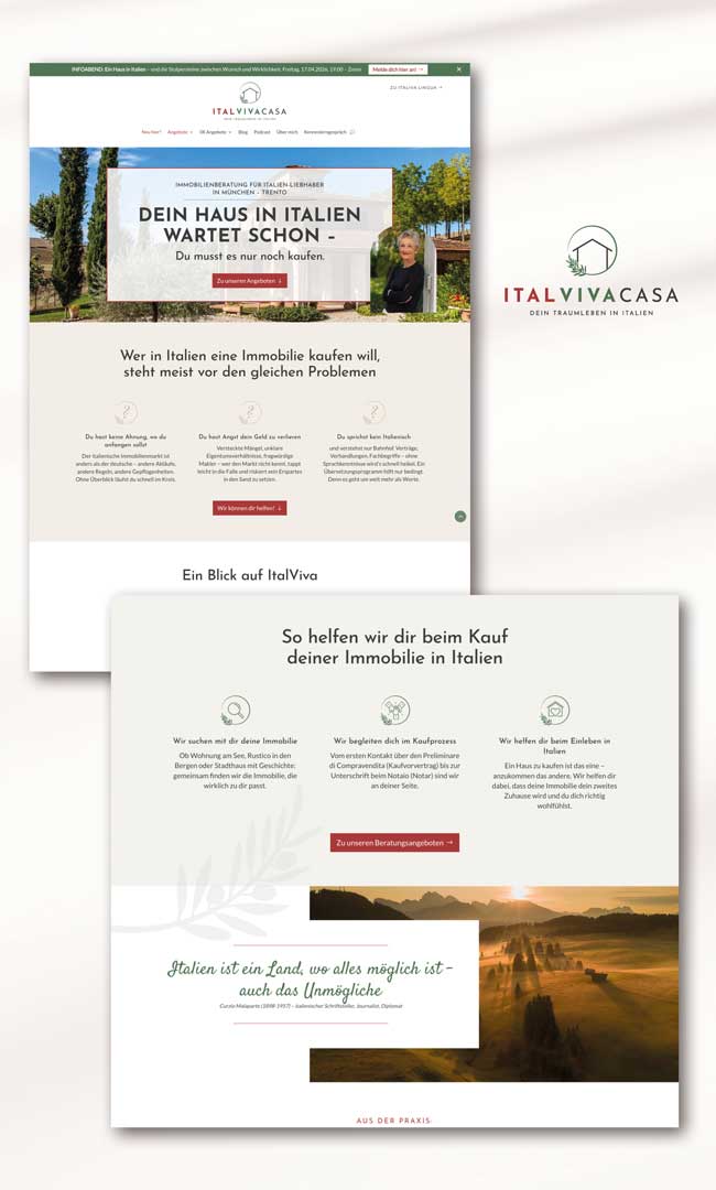Case Study: ItalViva – zwei Themenwelten, eine starke Personal Brand Website Relaunch, Nachherbeispiel