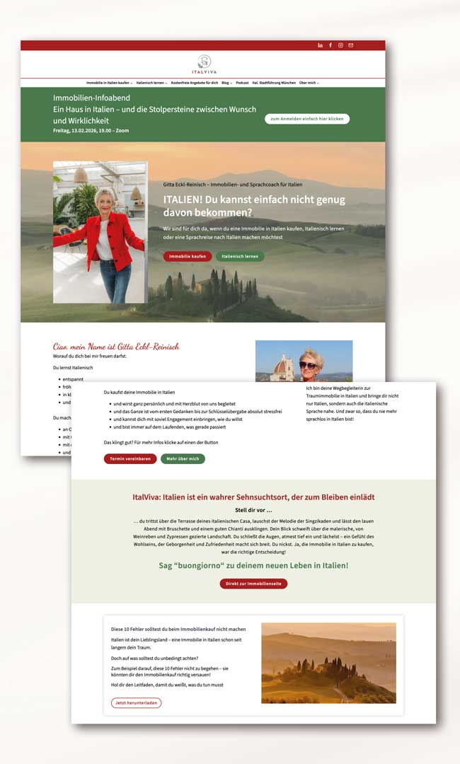 Case Study: ItalViva – zwei Themenwelten, eine starke Personal Brand Website Relaunch, Vorherbeispiel