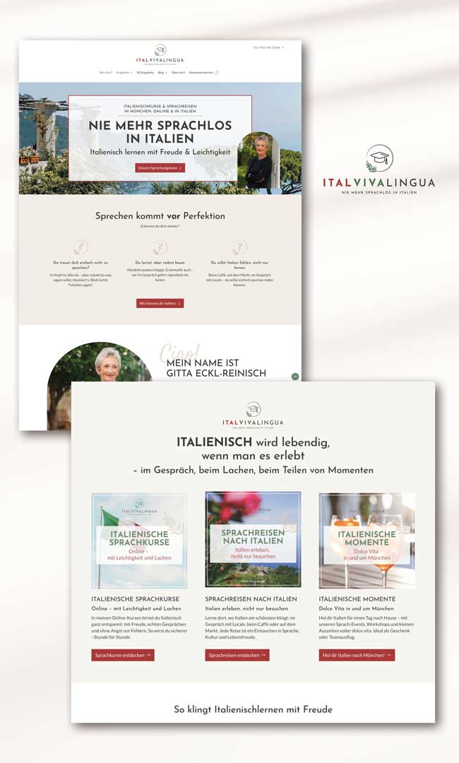 Case Study: ItalViva – zwei Themenwelten, eine starke Personal Brand Website Relaunch, Nachherbeispiel