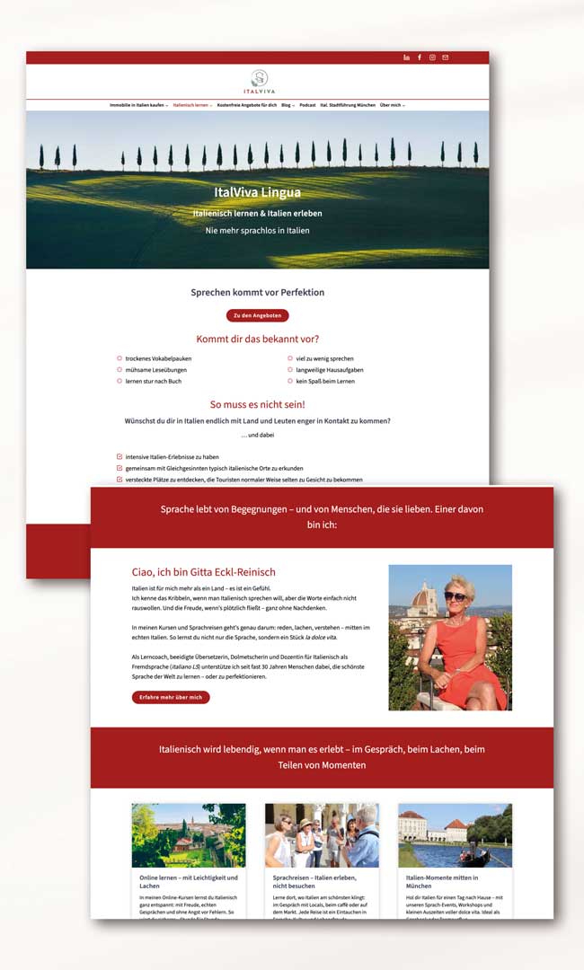Case Study: ItalViva – zwei Themenwelten, eine starke Personal Brand Website Relaunch, Vorherbeispiel